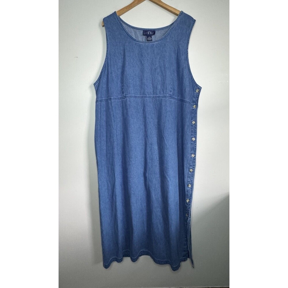 Vintage Blue Denim Jumper Dress Womens Plus Size 22/24 Teacher Art Cottagecore